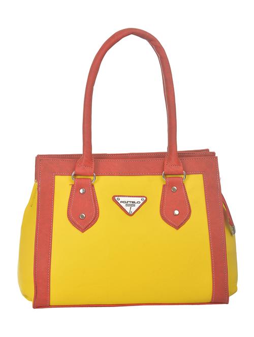 Yellow leatherette color block handbag - 10162034 - Very Small Image - 1