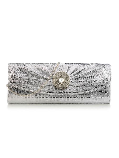 silver leatherette clutch - 10166221 - Very Small Image - 1