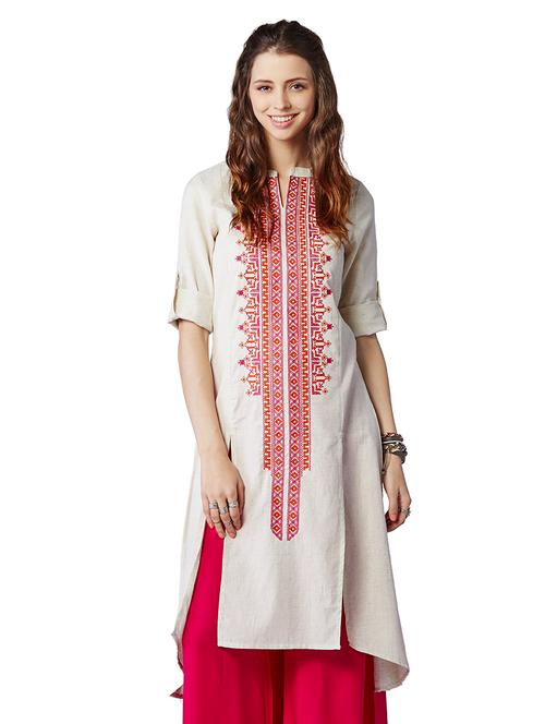 beige cotton linen blend kurta - 10172158 - Very Small Image - 1