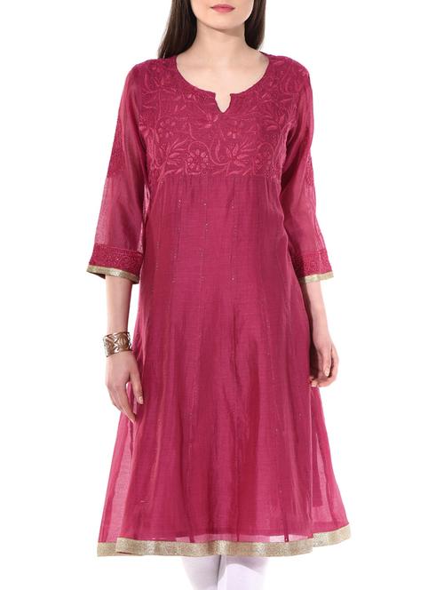 fuchsia chanderi kurta - 10177386 - Very Small Image - 1