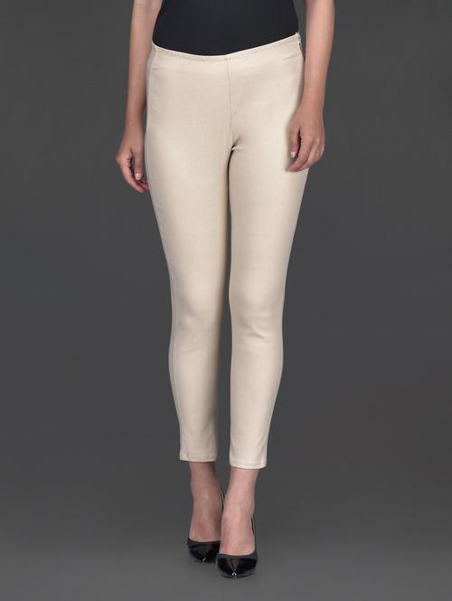 solid beige ankle length jeggings - 1018541 - Very Small Image - 1
