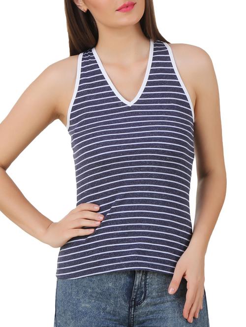 navy blue cotton blend top - 10193739 - Very Small Image - 1