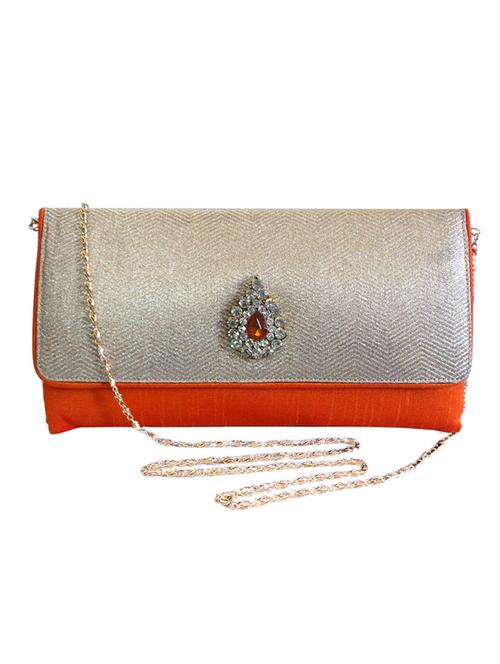 orange silk blend clutch - 10228627 - Very Small Image - 1