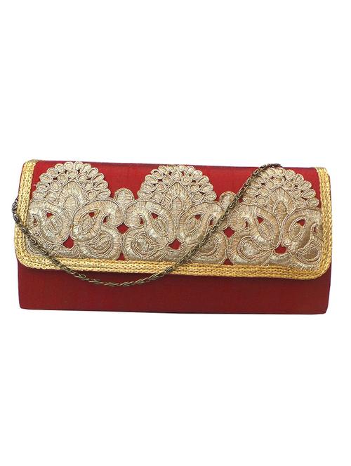 maroon silk blend clutch - 10228673 - Very Small Image - 1