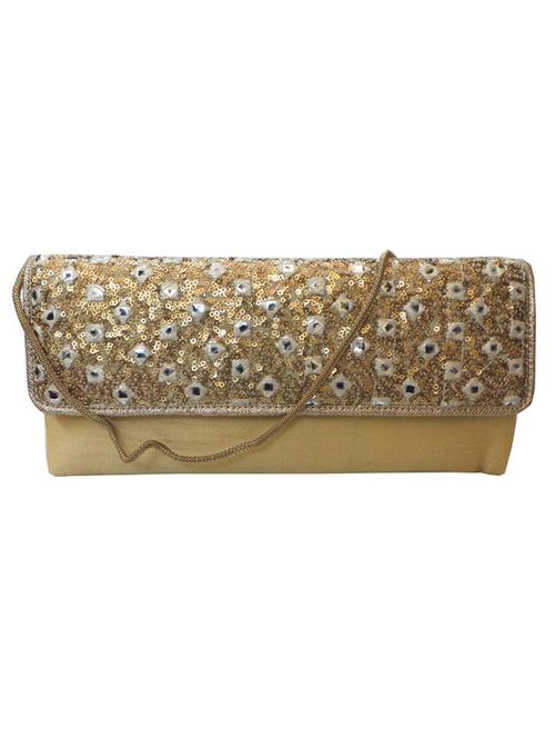 gold silk blend clutch - 10228702 - Very Small Image - 1