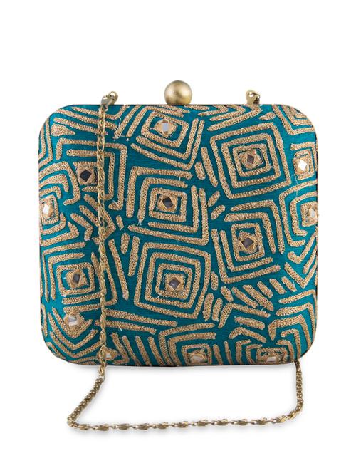 turquoise polyester box clutch - 1023398 - Very Small Image - 1