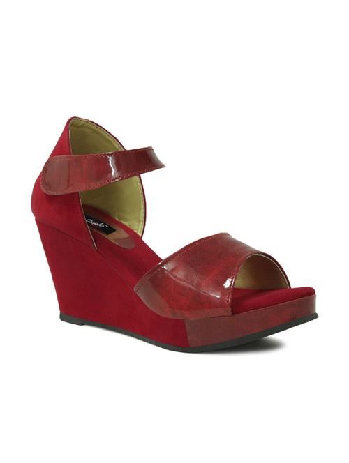 red leatherette ankle strap wedge - 10235961 - Very Small Image - 1