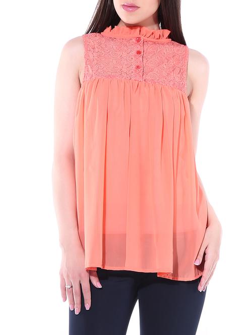 coral poly georgette top - 10236279 - Very Small Image - 1