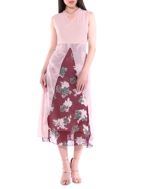 peach poly georgette dress - 10236280 - Very Small Image - 1