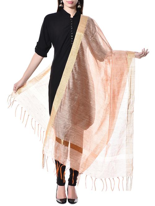 peach chanderi dupatta with gold border - 10237153 - Very Small Image - 1