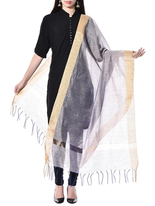 grey chanderi dupatta with gold border - 10237154 - Very Small Image - 1