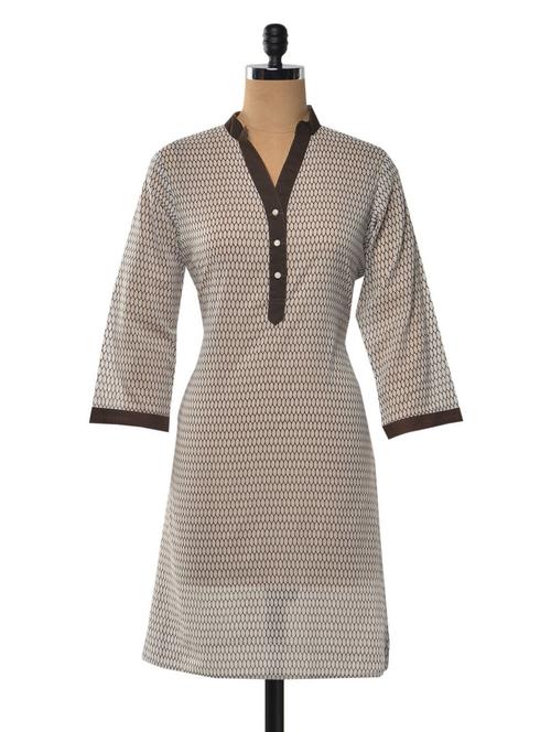 honeycomb pattern print sheer cotton kurta - 1023855 - Very Small Image - 1