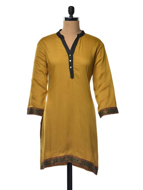 mustard color rayon mandarin collar kurta - 1023868 - Very Small Image - 1