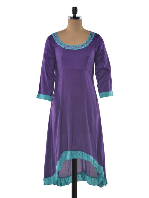 purple color rayon round neck asymmetric kurta - 1023878 - Very Small Image - 1