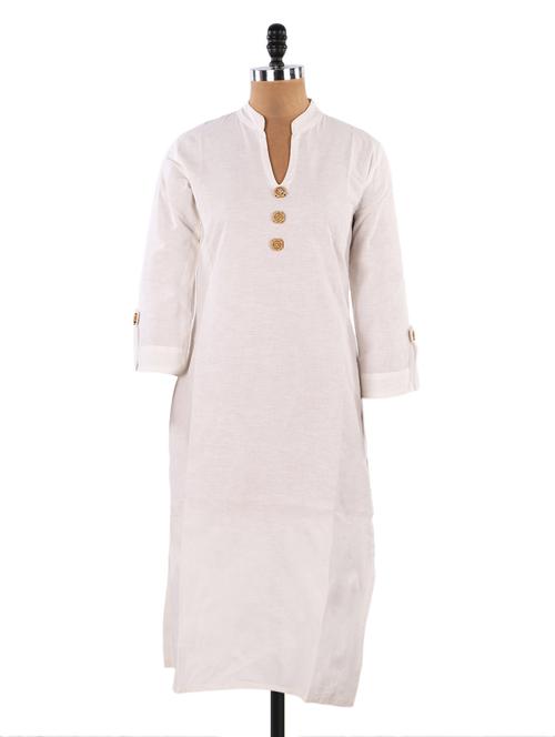 White Linen Kurta - 1024311 - Very Small Image - 1