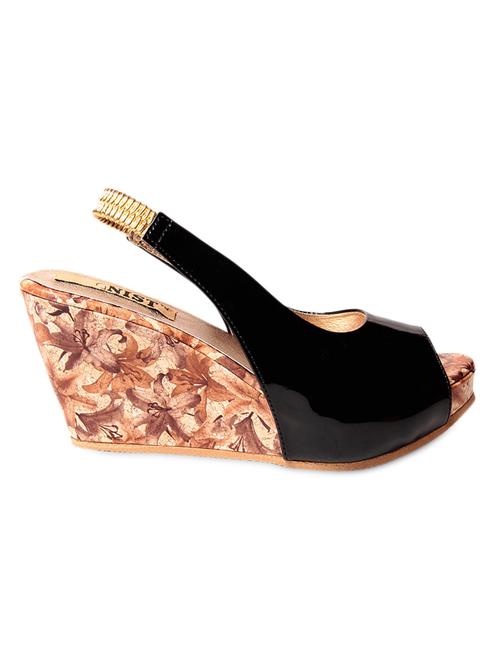 glossy black elastic slingback wedges - 1024942 - Very Small Image - 1