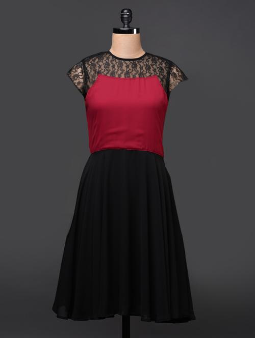 Lace Yoke A-Line Georgette Dress - 1025129 - Very Small Image - 1