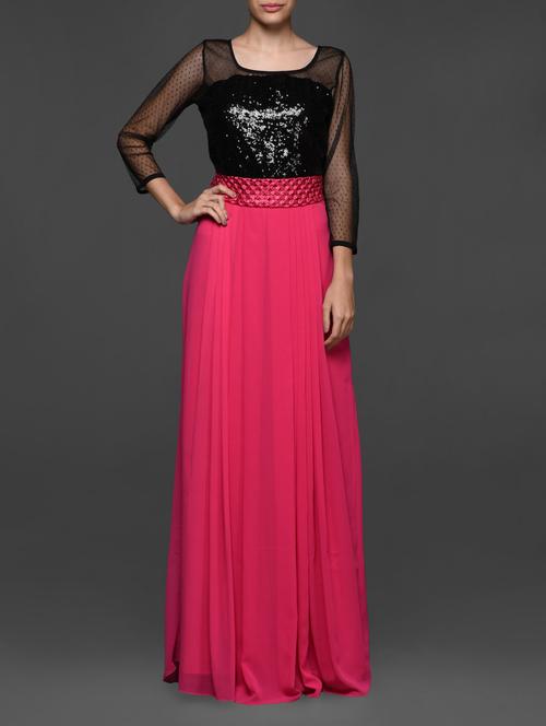 Pink Sequined Georgette Gown - 1025134 - Very Small Image - 1