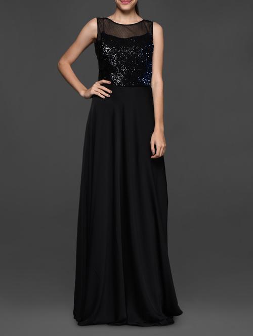 Black Sequined Georgette Gown - 1025136 - Very Small Image - 1