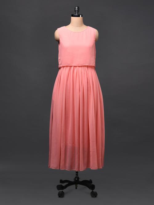 peach georgette sleeveless maxi dress - 1025228 - Very Small Image - 1