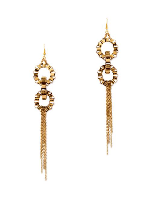 gold chain embellished long earrings - 1025751 - Very Small Image - 1