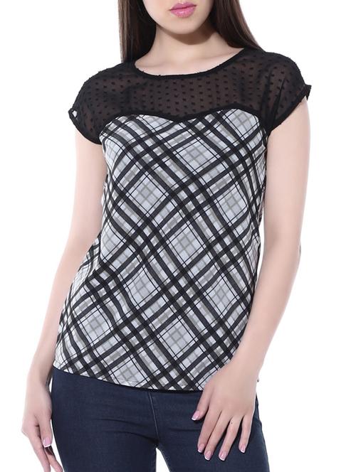 black, white poly georgette top - 10257518 - Very Small Image - 1
