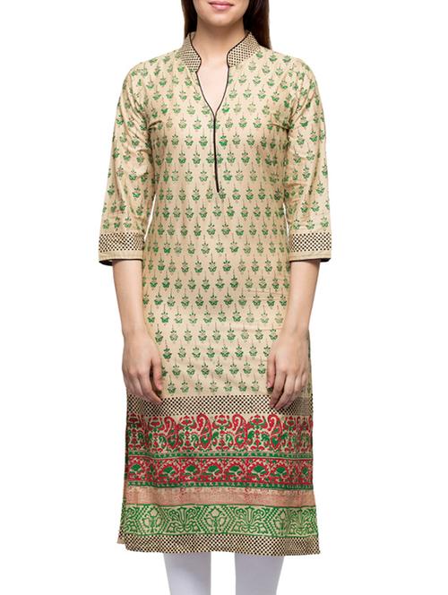 beige cotton printed kurta - 10259665 - Very Small Image - 1