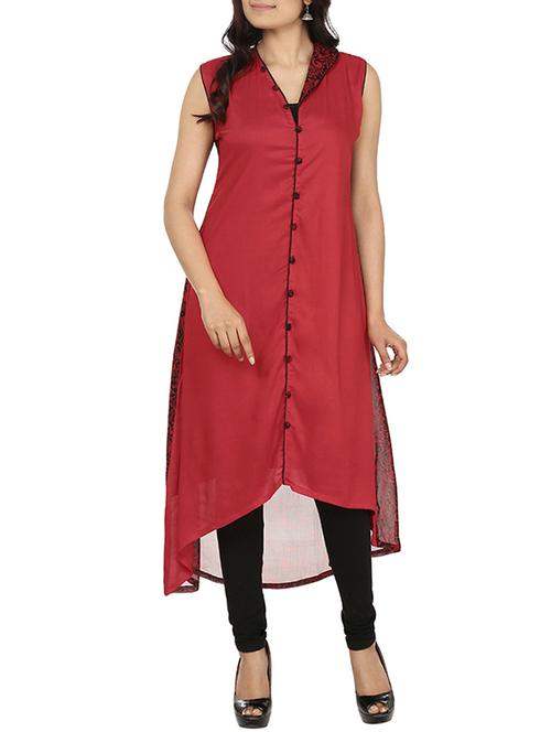 red rayon kurta - 10260500 - Very Small Image - 1