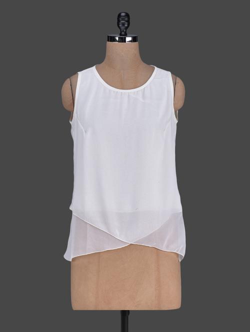 cream poly georgette layered top - 1026186 - Very Small Image - 1