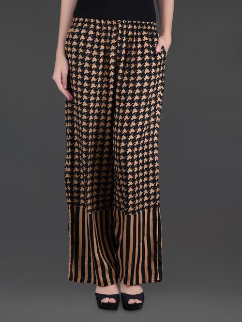 black and beige printed viscose palazzos - 1026198 - Very Small Image - 1