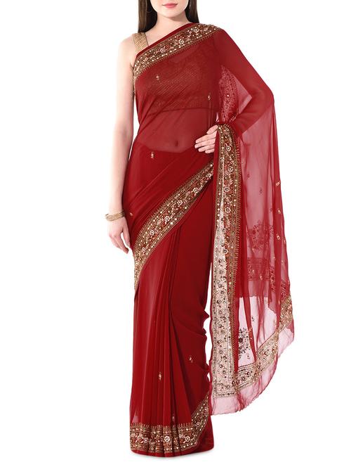 Red embellished georgette saree - 10266690 - Very Small Image - 1