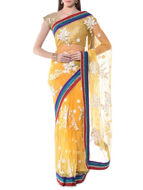 amber embroidered and embellished net saree - 10266725 - Very Small Image - 1