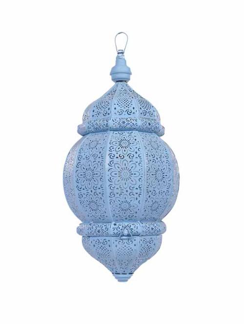 anasa decorative hanging metal moroccan lantern lamp sky blue 17 inch - 10270571 - Very Small Image - 1