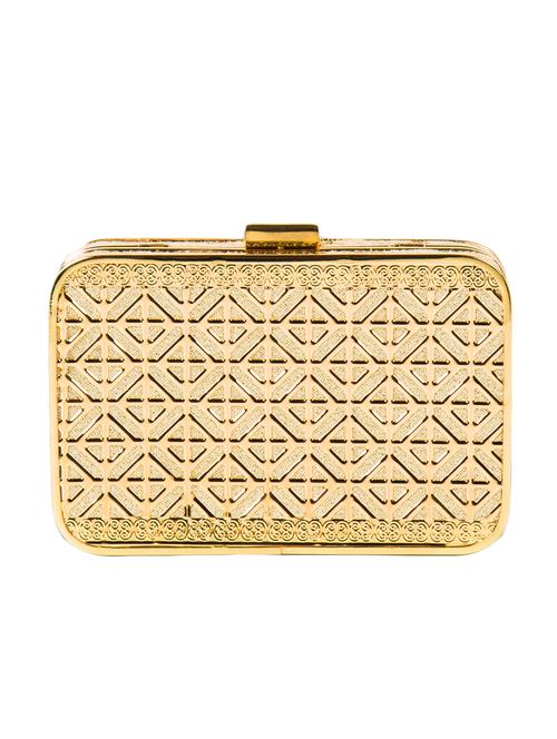 Gold metal cut-work box clutch - 10276914 - Very Small Image - 1