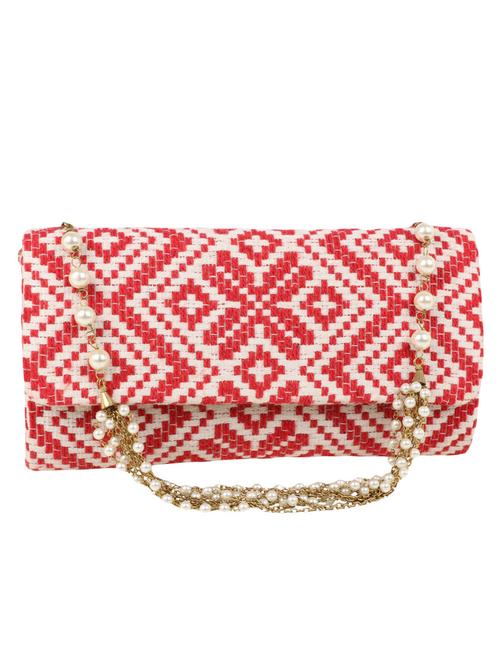 Red and white woven fabric clutch - 10276925 - Very Small Image - 1