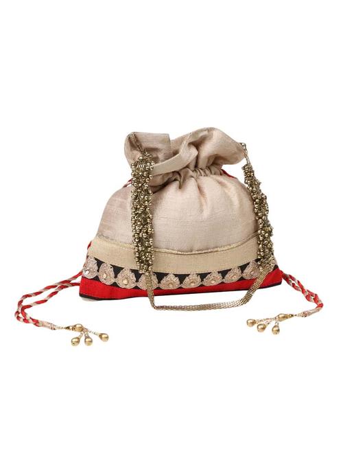 cream embellished raw silk potli - 10276933 - Very Small Image - 1