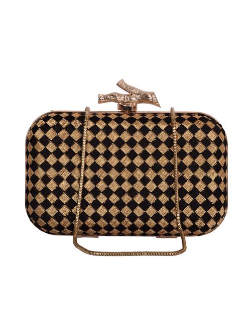 Black and gold embroidered box clutch - 10276951 - Very Small Image - 1