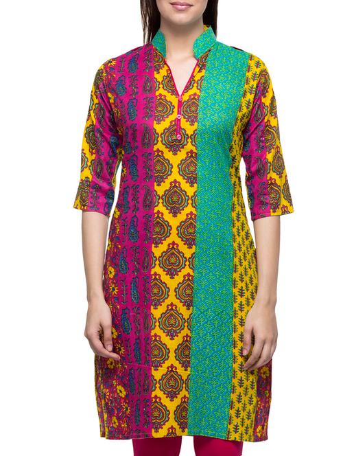 multi colored cotton straight kurta - 10282153 - Very Small Image - 1