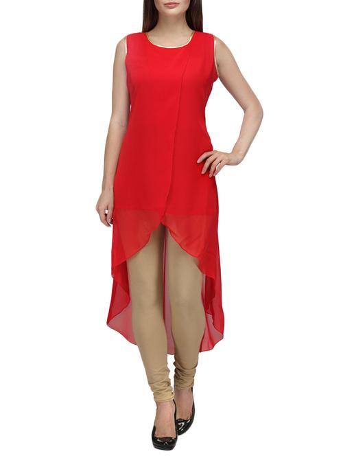 red poly georgette kurta - 10283508 - Very Small Image - 1