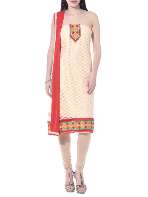 Xclusive Chhabra by Puneet Cream Net Embroidered Unstitched Suit Set - 10291569 - Very Small Image - 1