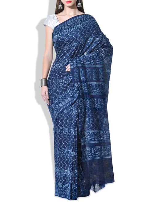 indigo chanderi saree - 10297808 - Very Small Image - 1