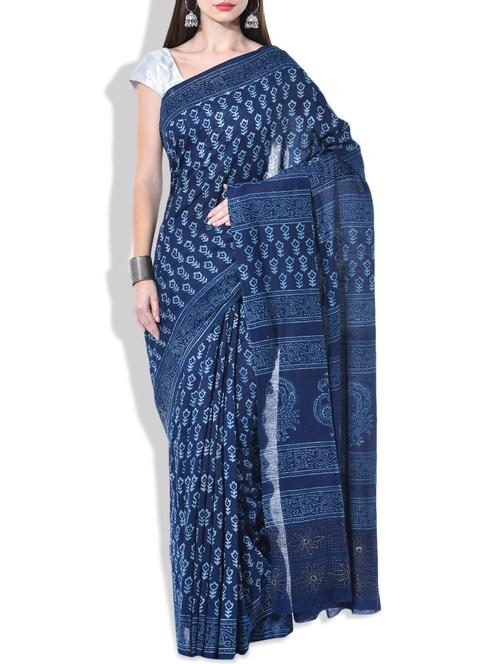 indigo chanderi saree - 10297817 - Very Small Image - 1