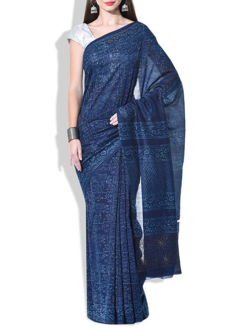 indigo chanderi saree - 10297818 - Very Small Image - 1