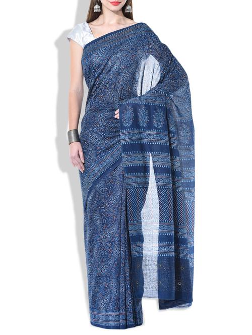 indigo chanderi saree - 10297820 - Very Small Image - 1