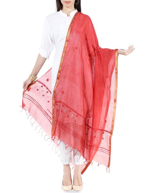 red cotton dupatta - 10297827 - Very Small Image - 1