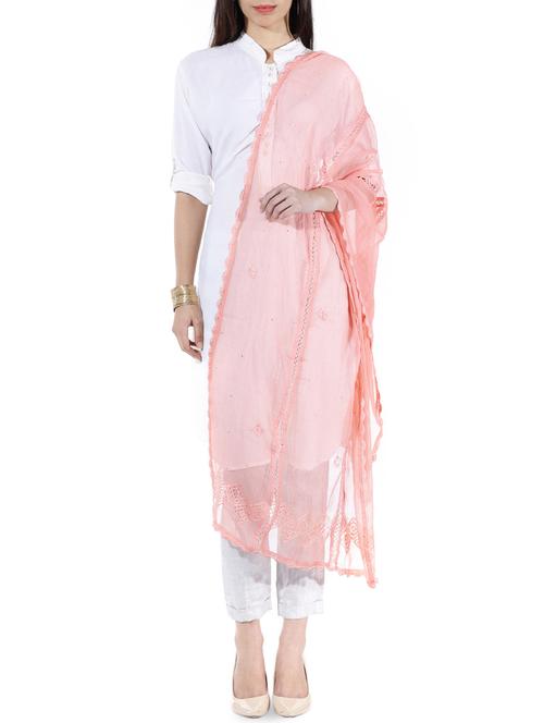 coral silk blend dupatta - 10297830 - Very Small Image - 1