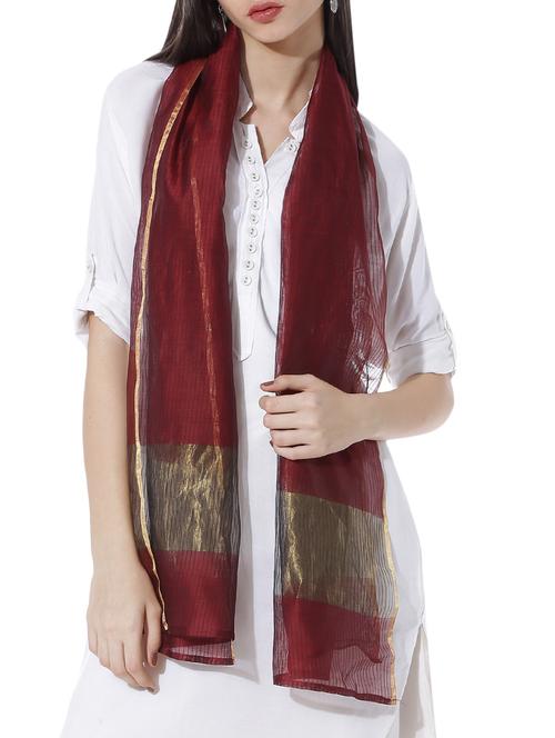 maroon kota doria dupatta - 10297843 - Very Small Image - 1