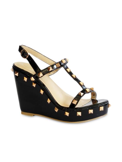 black studded leatherette wedges - 10298382 - Very Small Image - 1