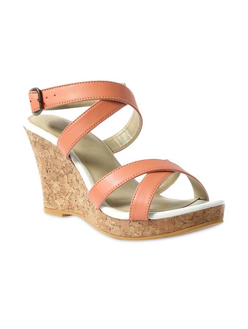 solid peach leatherette strappy wedges - 10298398 - Very Small Image - 1