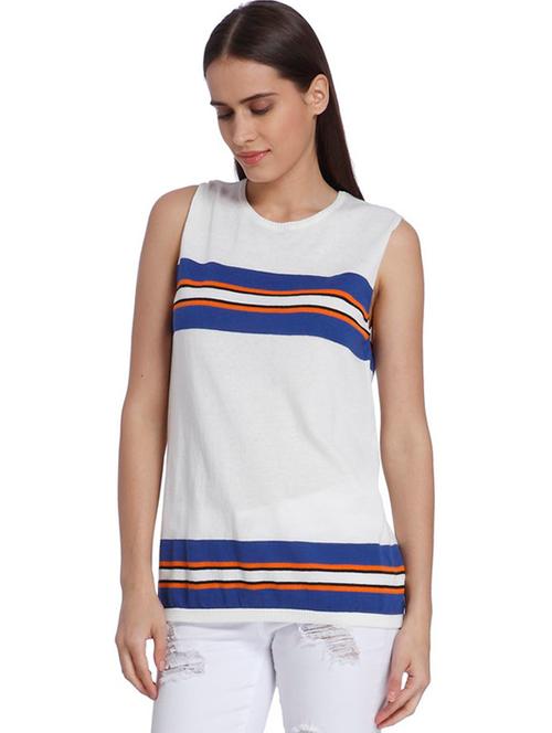 vero moda white striped sleeveless top - 10300079 - Very Small Image - 1